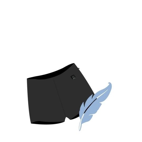 Graphic of Sundaze Heated Shorts and a feather showing that its as light as a feather. 